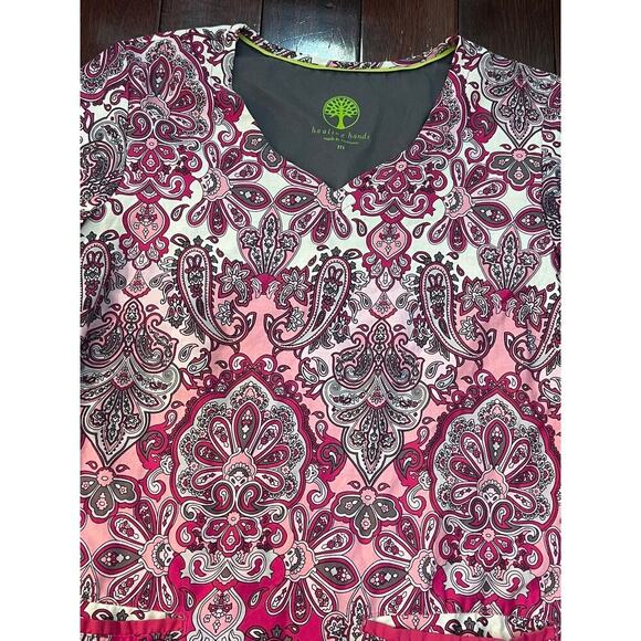 EUC Healing Hands Paisley colorful design scrub top sz medium nurse medical - Picture 4 of 5
